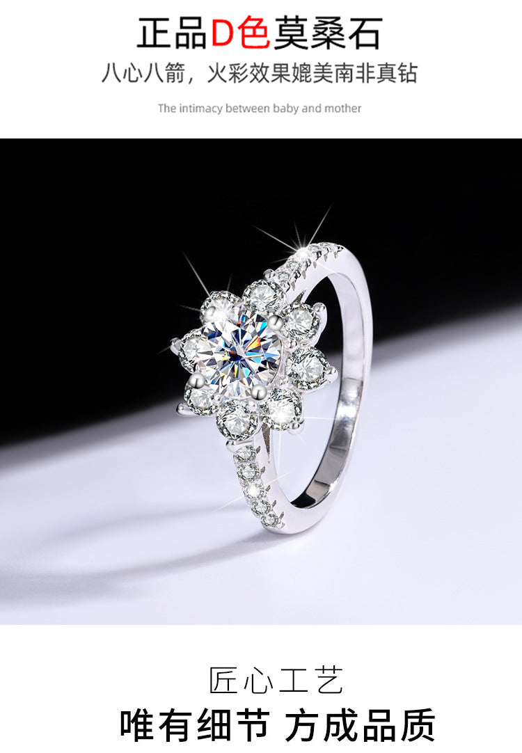 Sterling Silver925Moissanite Ring for Women Silver Ring Flower Diamond Ring TikTok Live Genuine Diamond Source Dropshipping