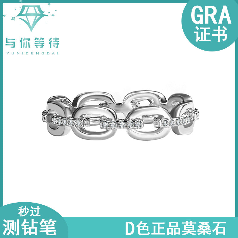 Cross-Border Europe and America s925Sterling Silver Moissanite Ring for Women, Diamond-Studded Index Finger Ring, Elegant Internet Celebrity Style ins Wholesale Silver Rings