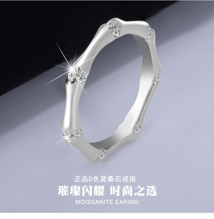 S925Pure Silver French Light Luxury Bamboo Knot Moissanite Ring Simple Fashion Couple Wedding Moissanite Diamond Couple Rings Wholesale