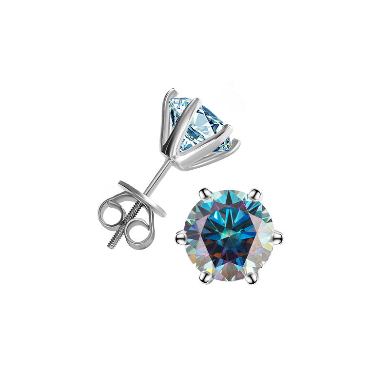 s925Silver Six-Claw Earrings for Men and Women, Threaded Earrings, Moissanite Earrings, Tiger Claw Earrings, Platinum-Plated Moissanite Earrings