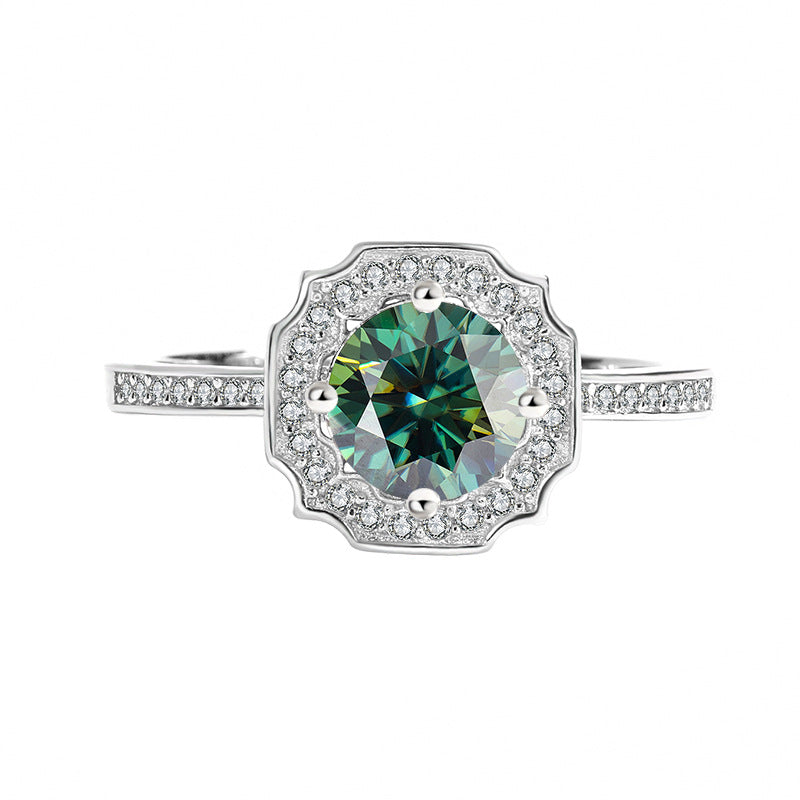 S925Sterling Silver Ring D Moissanite Moissanite Diamond Women's Imitation Sea Rui Wen Style1Carat Ring
