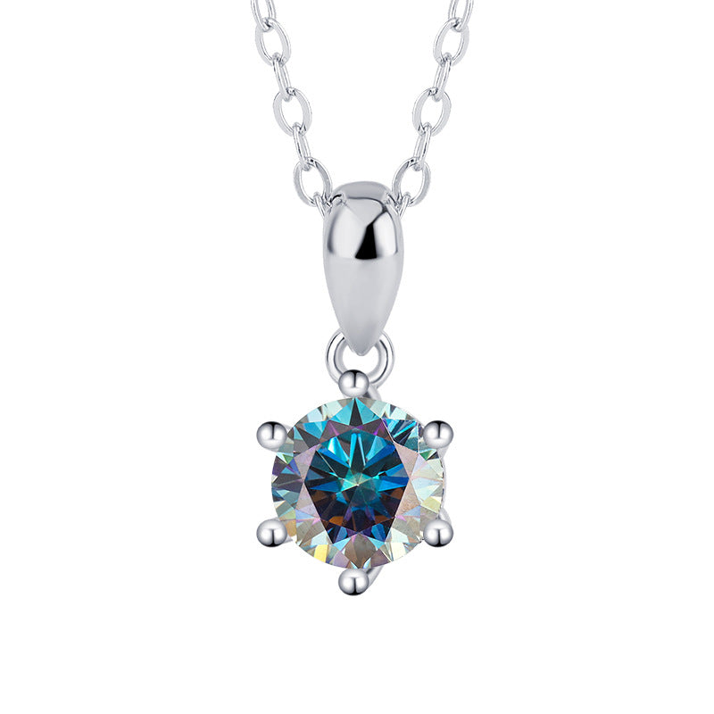 s925Sterling Silver Classic Six-Claw Pendant Moissanite Necklace for Women Classic Fashion Collarbone Chain Jewelry Direct Wholesale