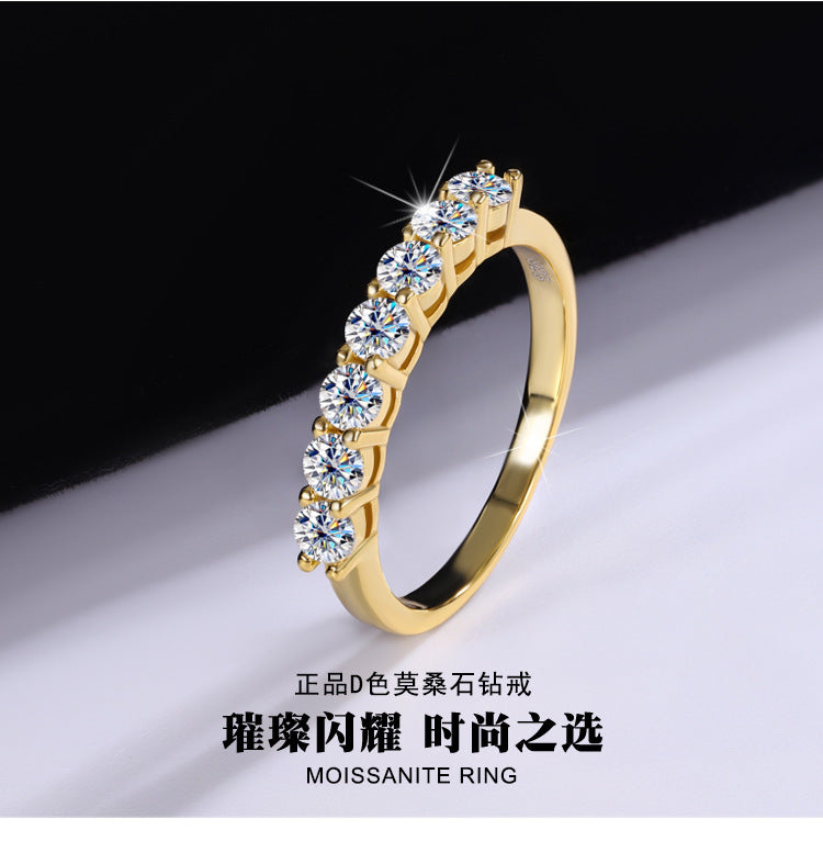 Moissanite Couple Rings Waist Size Moissanite Row Diamond Ring Women's Layered Simple Tail Ring Couple Pure Silver Plated18K Gold