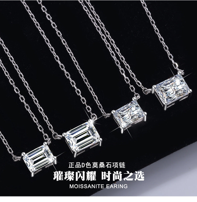 S925Sterling Silver Moissanite Radiant Cut Necklace Irregular Diamond Pendant Sugar Cube Emerald Cut Collarbone Chain Factory Wholesale