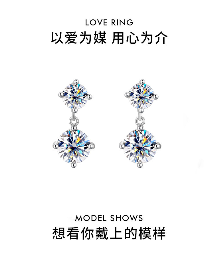 Best seller in europe and america S925Sterling Silver Moissanite Tassel Four-Prong Earrings Korean Style Full Diamond Moissanite Earrings Factory Wholesale