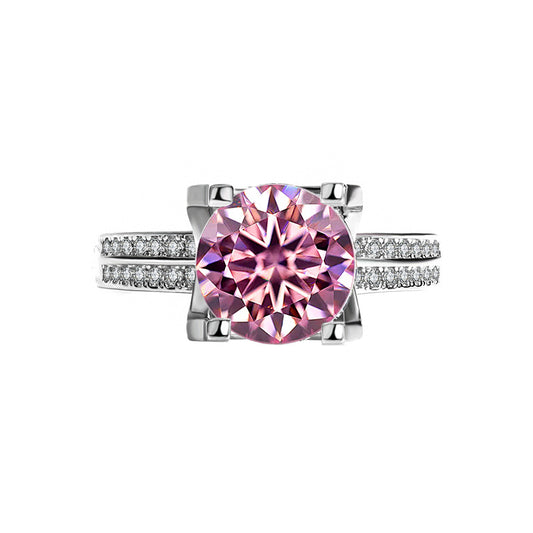 s925Silver Ring Bull Head3Claroissanite Diamond Ring for Women Double Row Diamond Ring Pigeon Egg Wedding Ring Live Streaming Exquisite