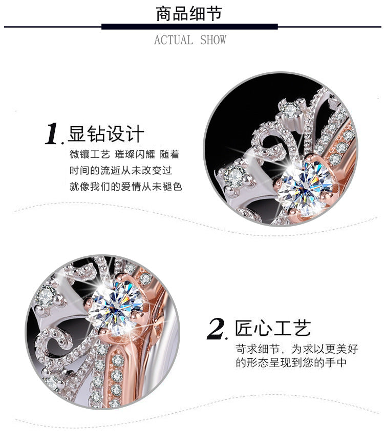 Cross-Border Exclusive Pure Silver Moissanite Castle Fireworks Layered Double Rose Gold Color-Blocked Women's Diamond Ring Factory Wholesale