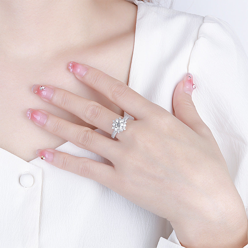 Cross-border new arrival S925Silver Moissanite Princess of First Snow1Carat Ring Female Wedding Gift Diamond Ring Spot Wholesale