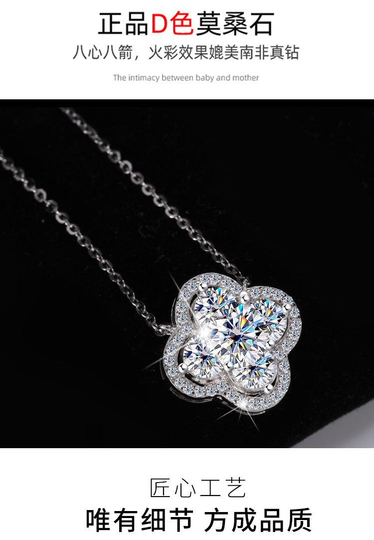 Cross-Border New Products S925Sterling Silver Moissanite Lucky Clover Necklace for Women Moissanite Full Diamond Collarbone Chain Factory Wholesale