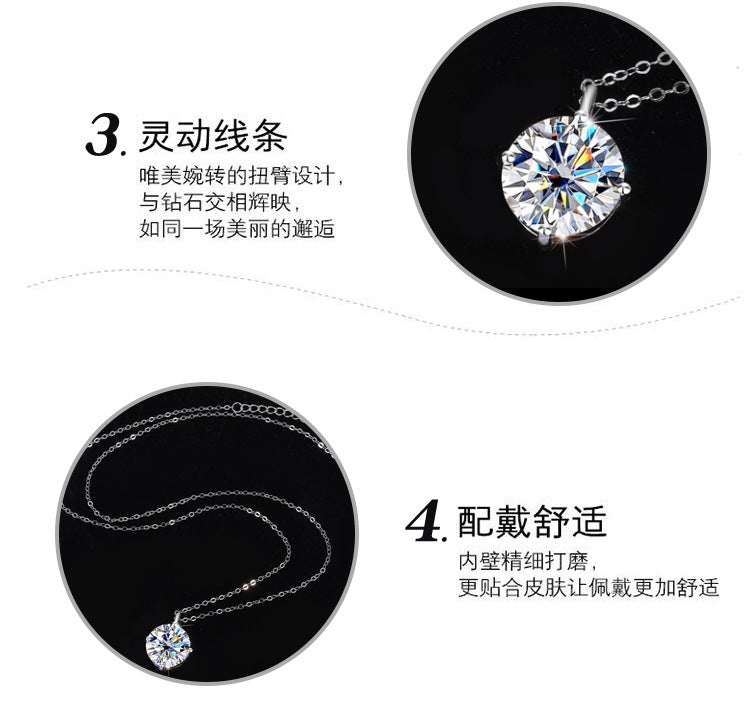 S925Sterling Silver Classic Four-Claw Moissanite Pendant Necklace for Women Fashion High-End Collarbone Chain Jewelry Wholesale