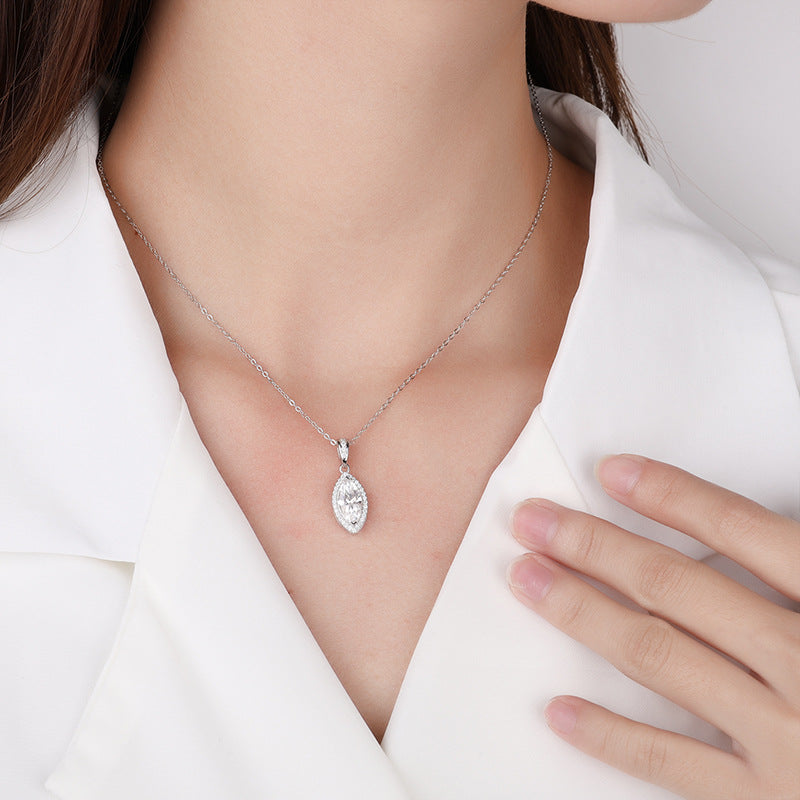 Europe and america cross border S925Silver Horse Eye Moissanite Full Diamond Necklace for Women, Elegant and Simple Versatile Collarbone Chain, Factory Wholesale