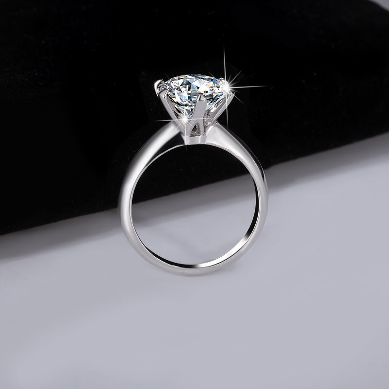 Cross-Border S925Silver T Six-Claw Moissanite3Carat5Carat Ring Classic Six-Prong Crown Proposal Ring Wholesale