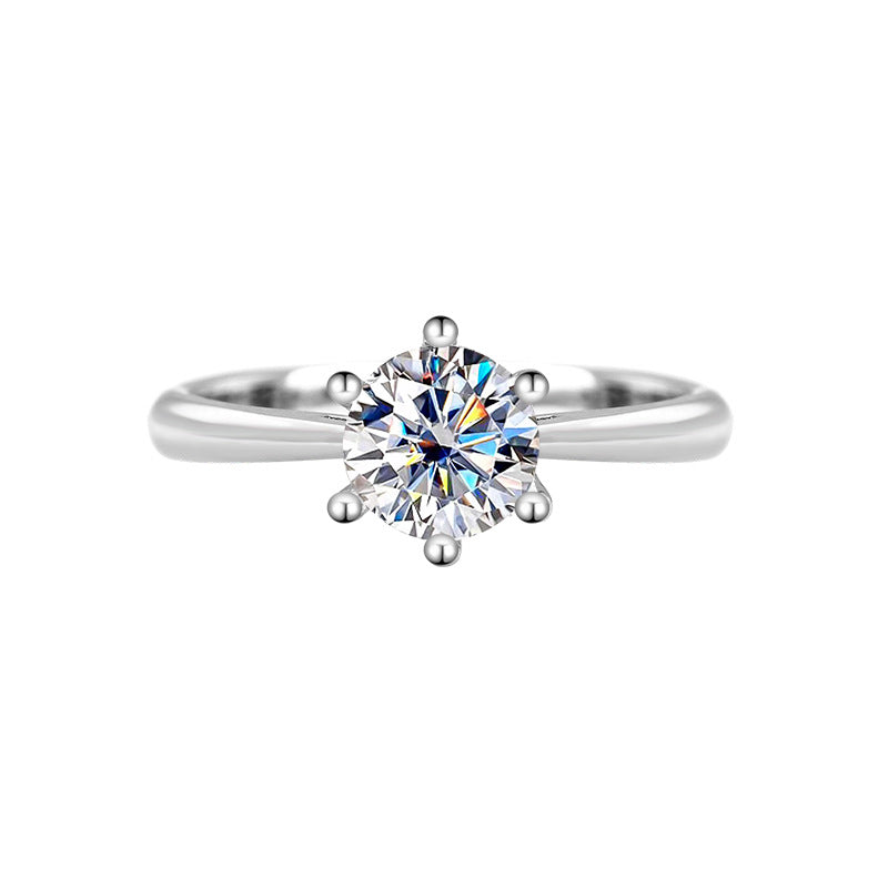S925Sterling Silver Moissanite Ring Classic Six-Prong Wedding Proposal Ring Moissanite Open Ring for Women Direct from Manufacturer