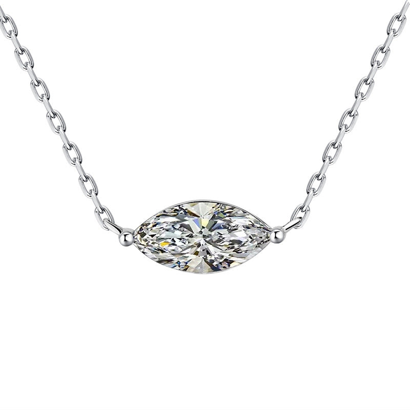 European and American Fashion Hot Item S925Sterling Silver Moissanite Horse Eye Necklace Simple Women's High-end Versatile Collarbone Chain Wholesale
