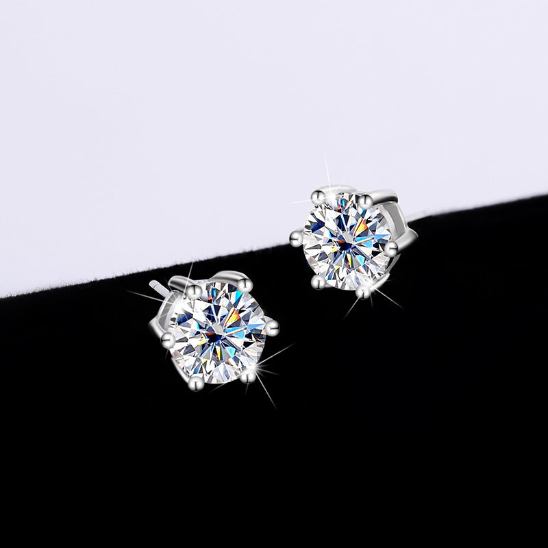 S925Sterling Silver Moissanite Classic Six-Prong Three-Piece Set Women's Ring Necklace Women's Earrings TikTok Live Factory Wholesale