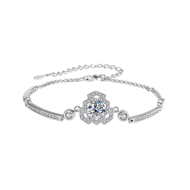 S925Silver Moissanite Rose Bracelet Moissanite Camellia Simple Style TikTok Kuaishou Live Streaming Factory Direct Sale