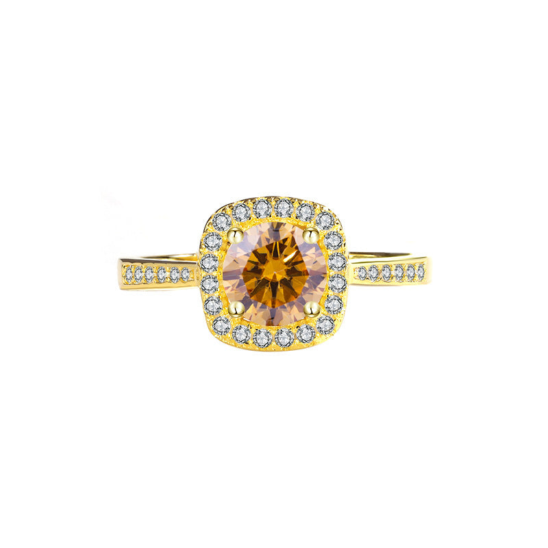 Cross-Border925Genuine Silver D Moissanite Ring for Women, Luxurious Diamond Square Bag, Couple Rings, Proposal and Wedding Diamond Ring