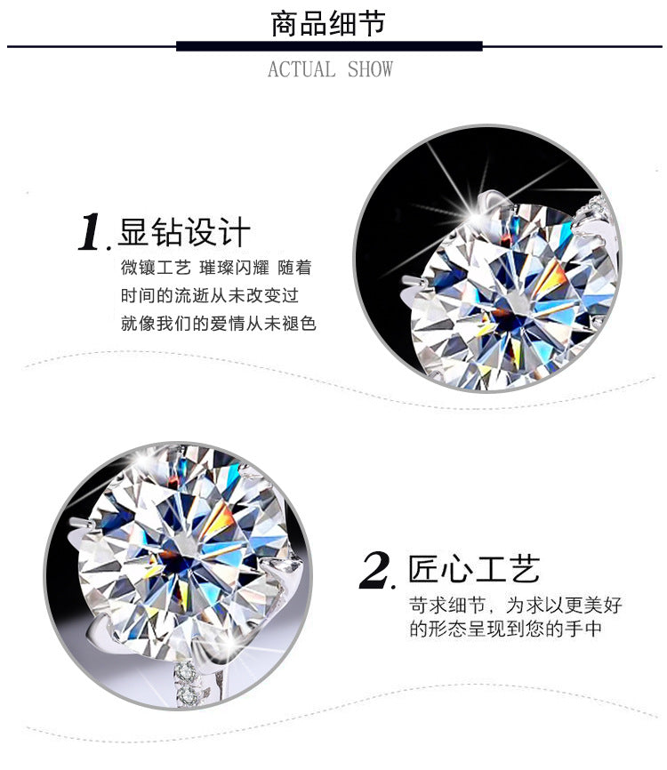 s925Sterling Silver Ring Moissanite Elegant Goddess Classic Six-Prong Carat Moissanite Diamond Women's Oval Wedding Ring