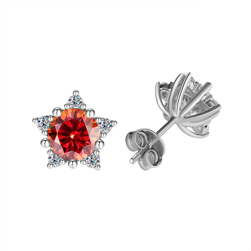 S925Sterling Silver Five-Pointed Star Moissanite Earrings High-End Fashion Versatile Sweet Moissanite Earrings for Women Cross-Border Source