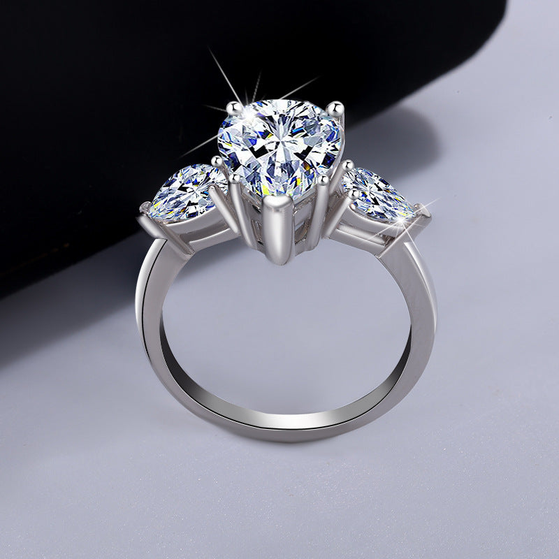 Best seller in europe and america S925Silver Moissanite Water Drop Pear-Shaped Ring with Luxurious Irregular Cut Diamonds 4Wholesale Women's Carat Rings