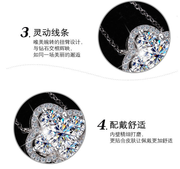 Cross-Border New Products S925Sterling Silver Moissanite Lucky Clover Necklace for Women Moissanite Full Diamond Collarbone Chain Factory Wholesale