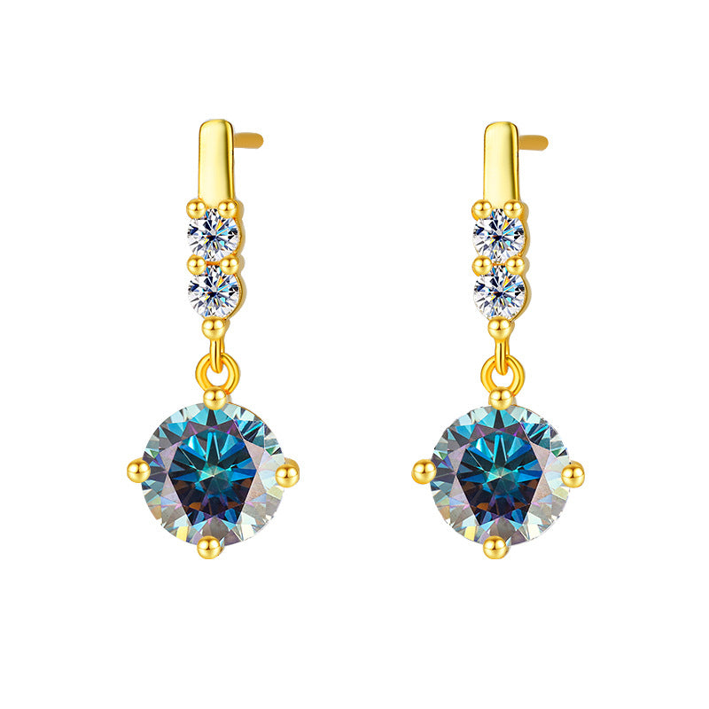 Cross-Border Factory Direct Sales S925Silver Tassel Dynamic Earrings Moissanite Stud Earrings for Women Moissanite Earrings Exquisite Craftsmanship Ear Jewelry