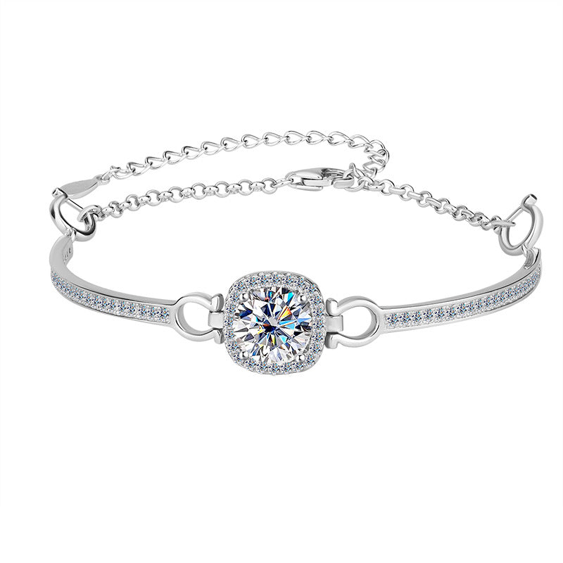 Cross-Border Europe and America S925Pure Silver Luxury Square Bracelet Moissanite Diamond Bangle Fashion High-end Moissanite Bracelet Wholesale