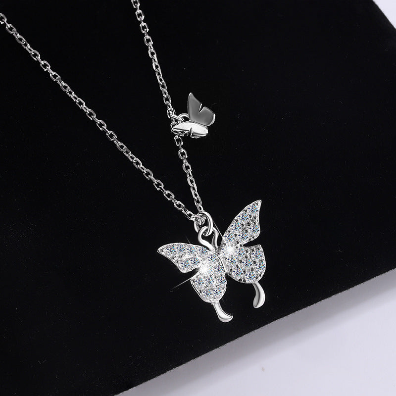 Cross-border hot selling S925Sterling Silver Butterfly Necklace for Women Korean Version Versatile Light Luxury Style Collarbone Chain Personality Fashion Wholesale