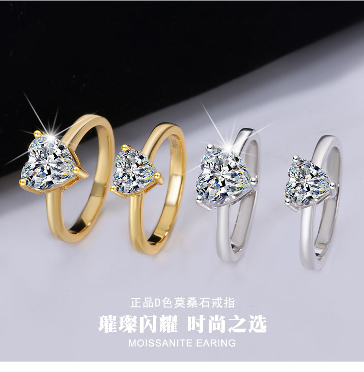 Best seller in europe and america S925Sterling Silver Heart-shaped Moissanite Ring Simple Classic Love Moissanite Women's Ring Factory Wholesale