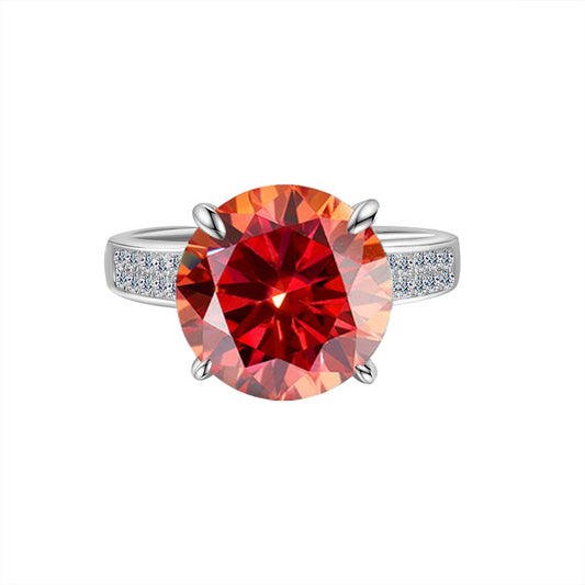 Amazon Hot Sale S925Silver Korean Version Four-Claw Moissanite Women's Ring Double Row with Diamond Pigeon Egg Ring Factory Direct Sale