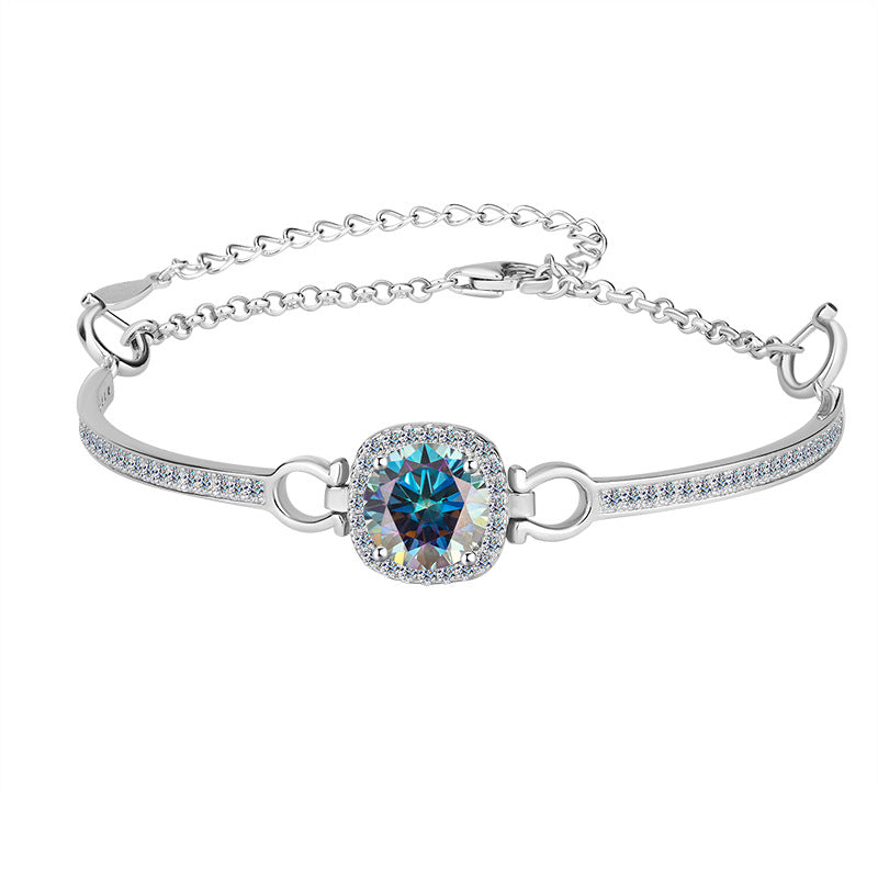 Cross-Border Europe and America S925Pure Silver Luxury Square Bracelet Moissanite Diamond Bangle Fashion High-end Moissanite Bracelet Wholesale