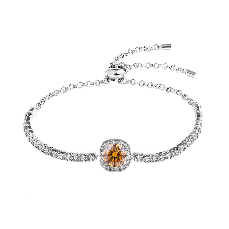 S925Silver Moissanite Bracelet Real Diamond Moissanite Square Bag Simple Women's Style TikTok Kuaishou Live Streaming Factory Direct Sale