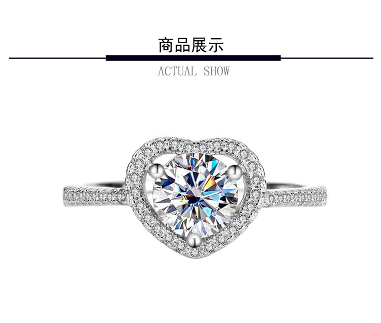 925Sterling Silver Moissanite Diamond Ring Heart-shaped Hollow Couple Rings Wedding Engagement Ring Gift for Girlfriend with Colored Diamond