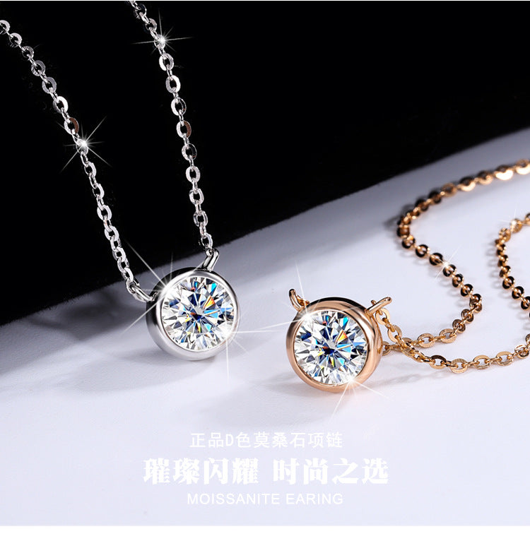 S925Pure Silver Bubble Necklace Moissanite Diamond One Carat Pendant Single Diamond Simple Luxury Versatile Collarbone Chain Wholesale