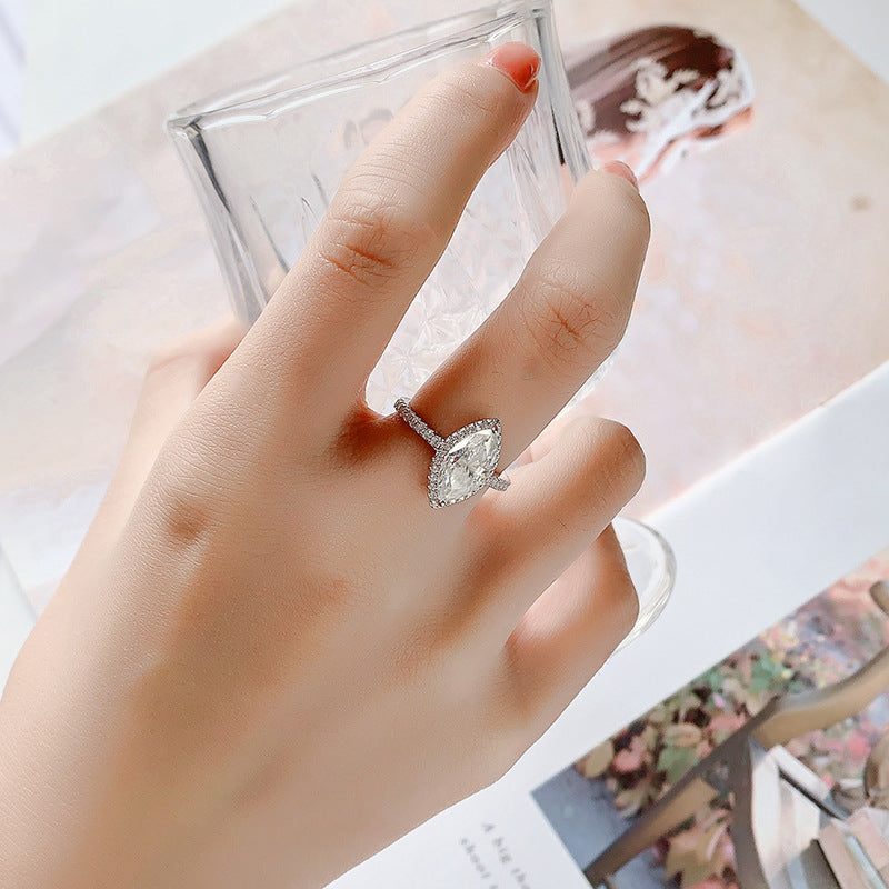 Best seller in europe and america S925Sterling Silver Moissanite Horse Eye Ring for Women Irregular Moissanite Diamond Ring Women's Ring Cross-Border Wholesale