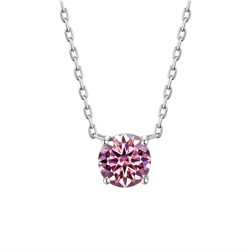 S925Sterling Silver Moissanite Classic Four-Prong Necklace for Women Plated PT 950Moissanite Light Luxury Collarbone Chain Live Streaming Hot Item