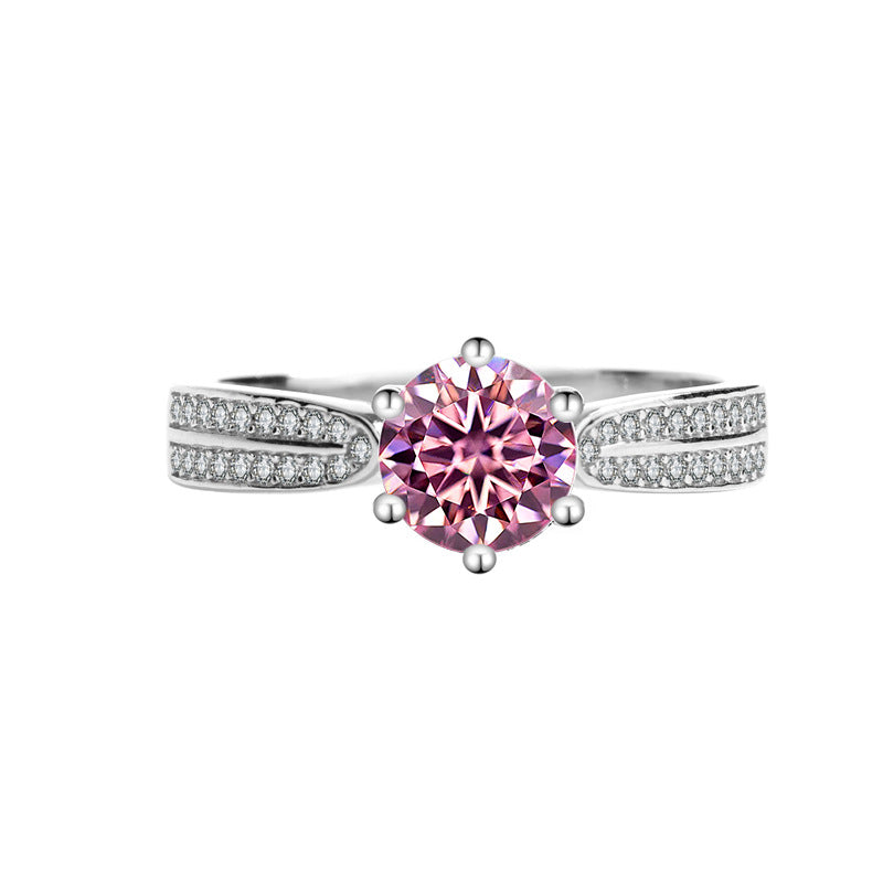 S925Silver Moissanite Starlight Queen Ring Wedding Proposal Pure Silver Ring Six-Prong Diamond Female Factory Brilliant