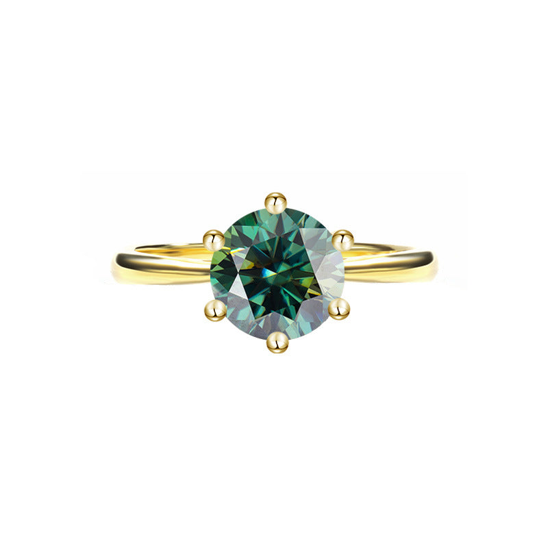 Cross-Border925Sterling Silver Plated Ring18K Golden Classic Six-Claw Moissanite Ring for Women Crown Proposal Ring Wholesale
