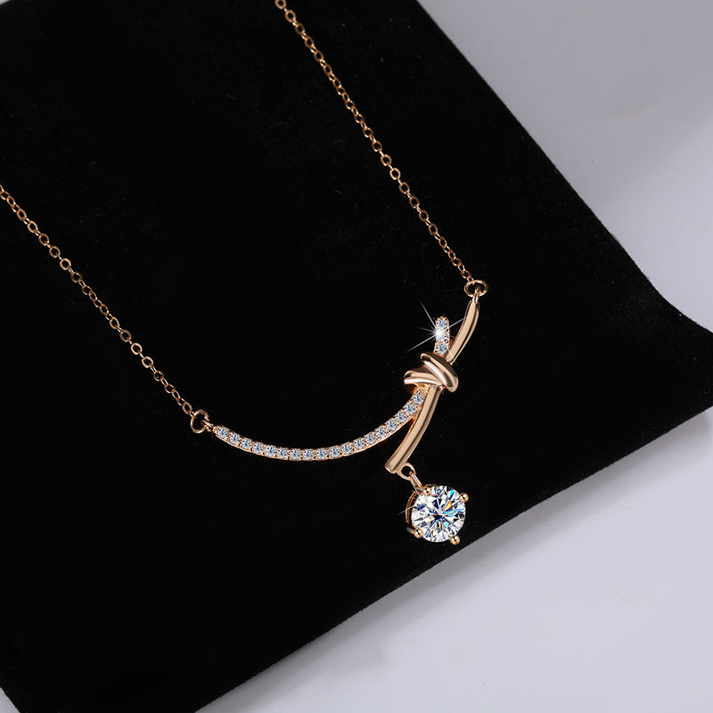 Amazon S925Silver Bowknot Smiley Moissanite Pendant Light Luxury High-end Feel Foreign Trade Collarbone Chain Factory Wholesale