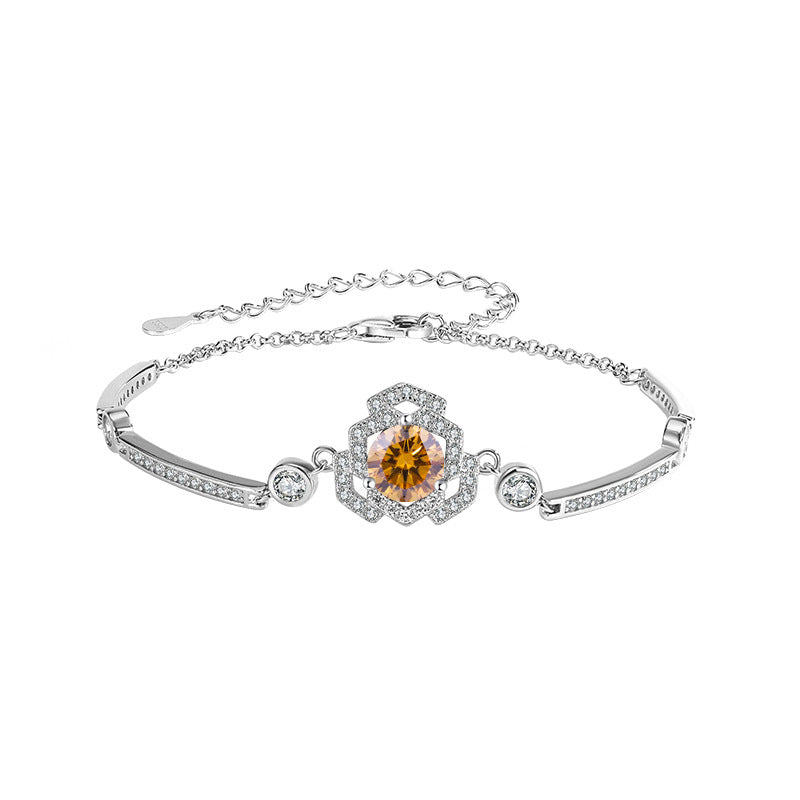 S925Silver Moissanite Rose Bracelet Moissanite Camellia Simple Style TikTok Kuaishou Live Streaming Factory Direct Sale