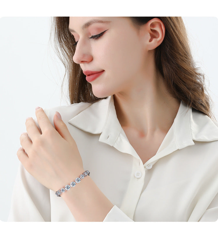 Cross-border hot selling S925Silver Round Bracelet for Women with Moissanite, Luxurious Heavy Craft Bracelet, Super Sparkling Jewelry, In Stock Wholesale