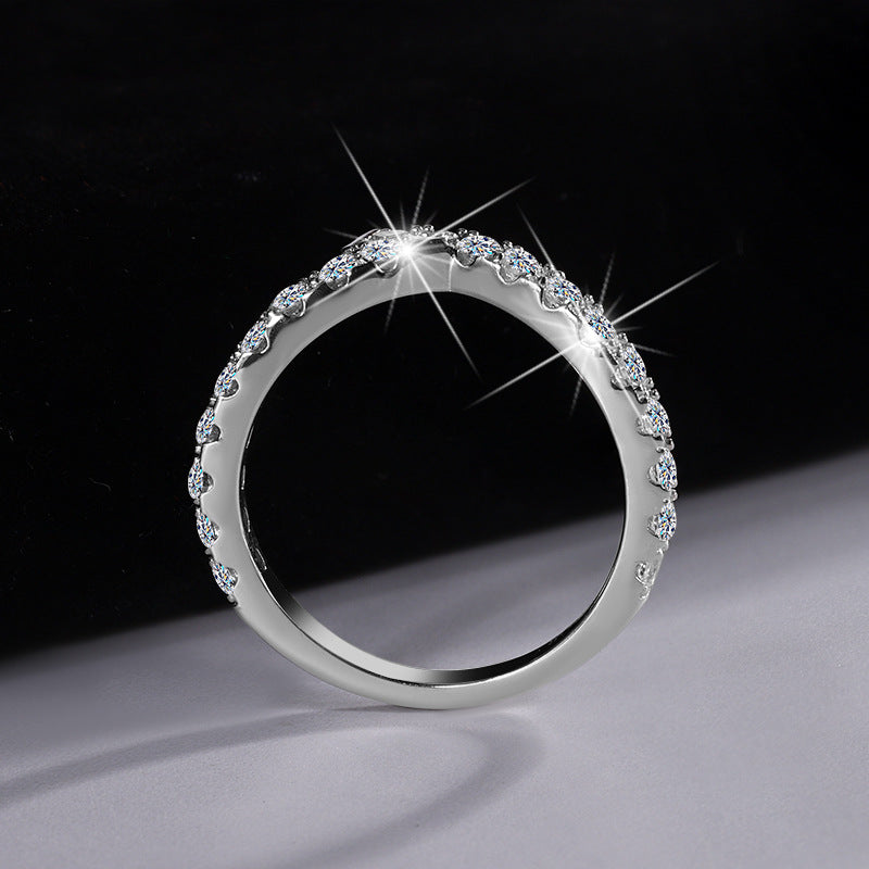 Cross-Border S925Sterling Silver Ring for Women Asymmetric Cross Row Diamond Style High-end Simple Stacking Ring Wholesale