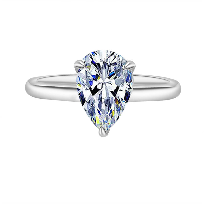 Cross-border hot selling S925Sterling Silver Water Drop Moissanite Ring Simple Classic Pear Shape Moissanite Diamond Women's Ring Factory Wholesale