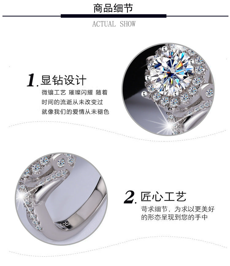Europe and America Cross Border Hot Sale S925Pure Silver Royal Estate Moissanite Heavy Craft Luxurious Setting Women's Ring High-end Diamond Ring Wholesale