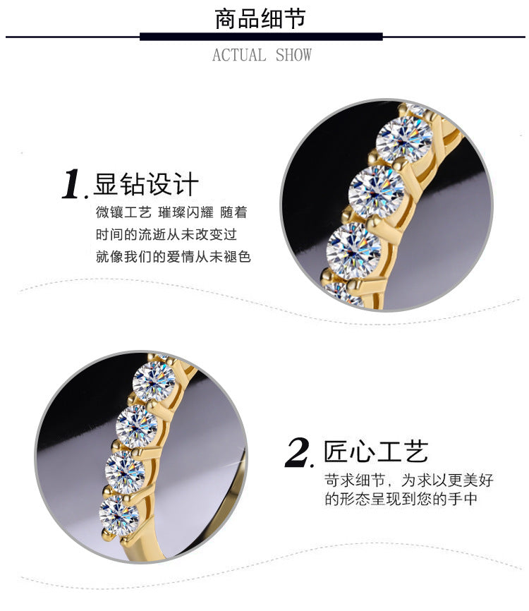 Moissanite Couple Rings Waist Size Moissanite Row Diamond Ring Women's Layered Simple Tail Ring Couple Pure Silver Plated18K Gold