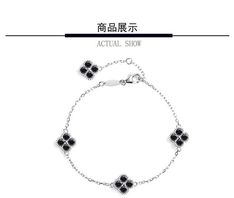 Cross-Border S925Silver Black Moissanite Four-leaf Clover Bracelet Moissanite Simple High-end Women's Bracelet Factory Direct Sale
