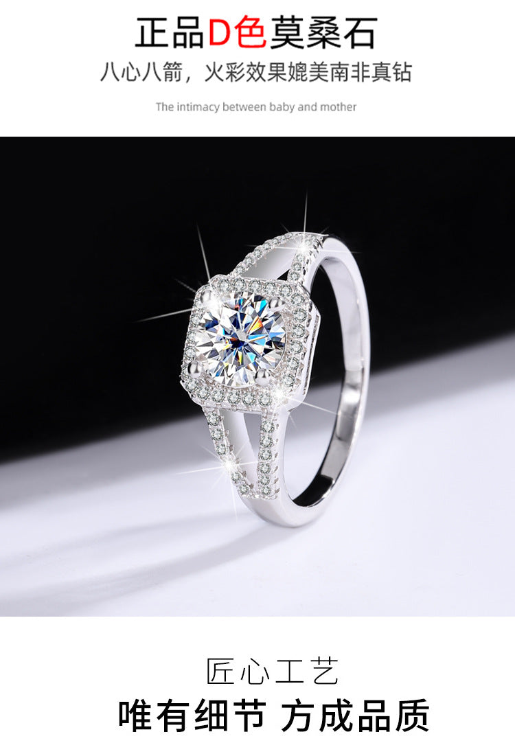 S925Sterling Silver Ring Double Row Square Moissanite Ring Proposal Wedding Women's Diamond Ring Manufacturer Wholesale Genuine Diamond Direct Sale