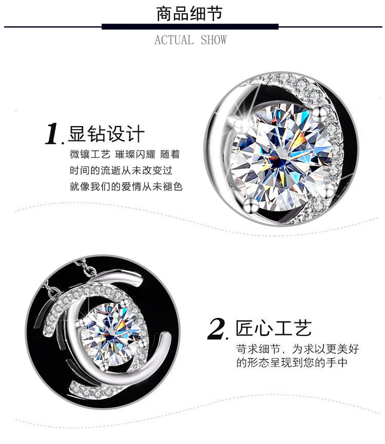 S925Sterling Silver Double C Xiaoxiangjia Necklace Moissanite Diamond Pendant Single Diamond Simple Luxury Versatile Collarbone Chain Wholesale