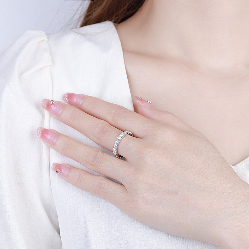 Exclusive for cross-border S925Sterling Silver Moissanite Ring for Women Full Diamond Simple Row Ring Platinum Plated High-end Women's Ring Wholesale