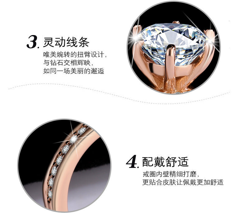 S925Sterling Silver Moissanite Rose Gold High Crown Queen Ring European and American Style Diamond Ring TikTok Kuaishou Live Factory Wholesale